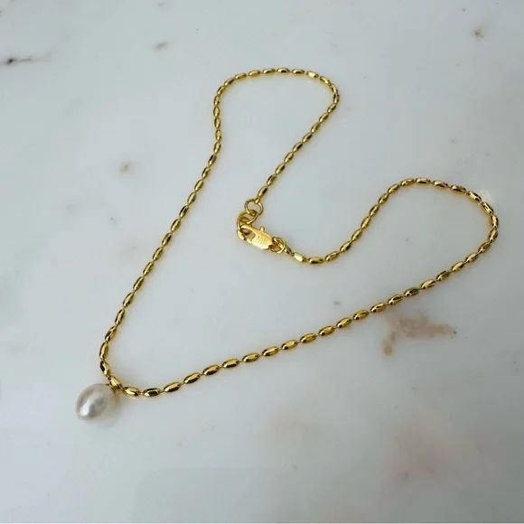 New 18K Gold Beads Chain Real Pearl Chocker Necklace - Picture 8 of 8